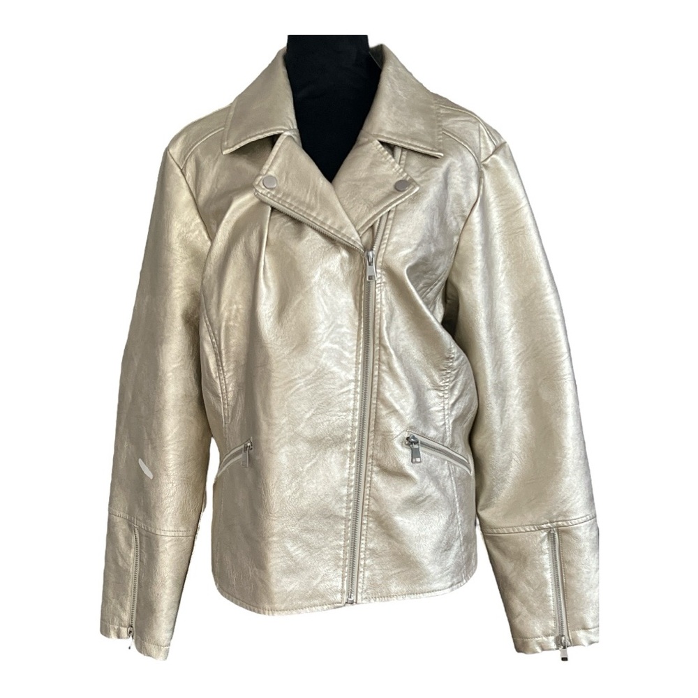 Baccini Metallic Gold Faux Leather Biker Motorcycle Bomber Jacket Women Size - Picture 4 of 8